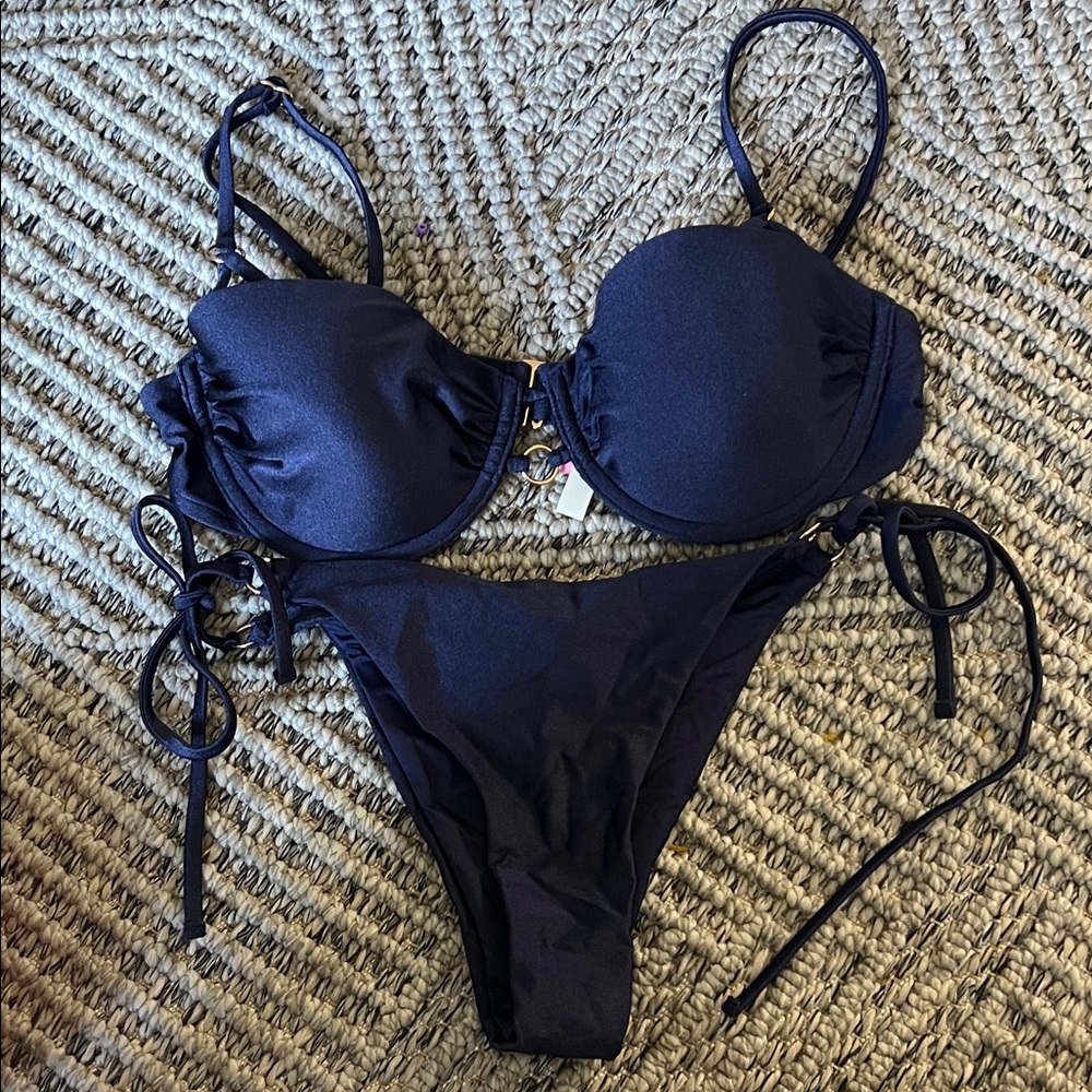Victoria's Secret Navy Blue Push-Up Tie Bikini Set